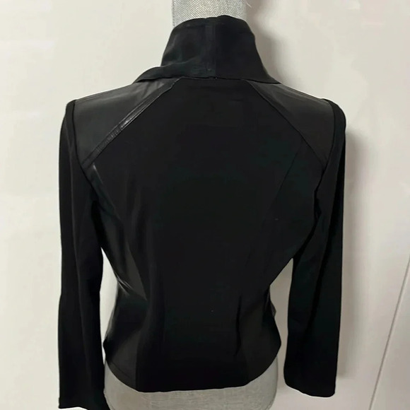 Drape Front Faux Leather Open Jacket Pockets, Size M - Picture 7 of 13